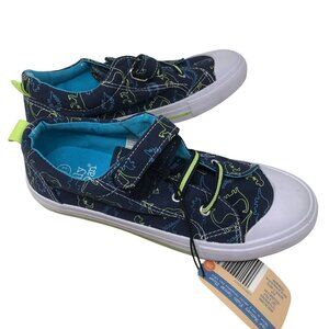 Lily & Dan Boys Dinosaur Memory Foam Canvas Shoes Size 2/3 Navy Blue Green